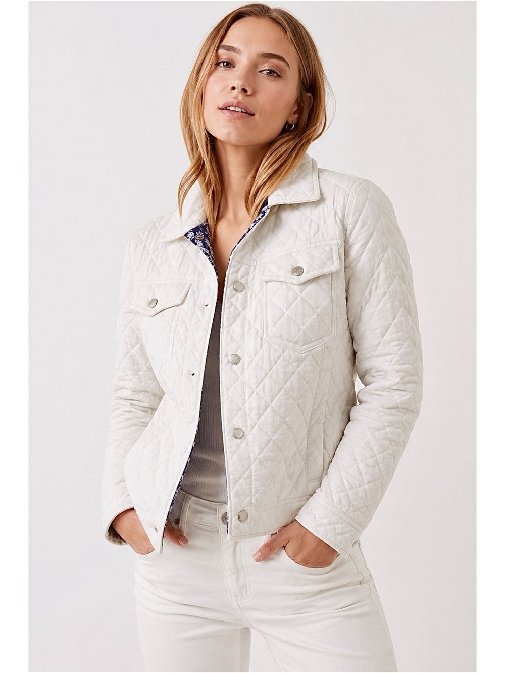 New Joe Fresh White Quilted Jeans Jacket White Size Medium